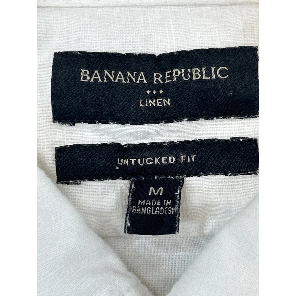Banana Republic Shirt Mens M White Linen Blend Untucked Fit Long Sleeve